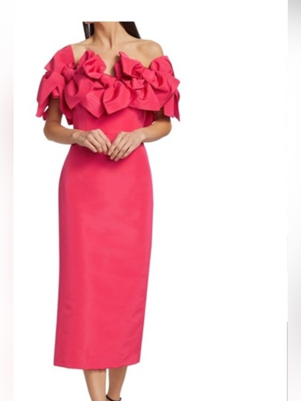 Off-Shoulder Pink Ruffle Midi Dress Carolina Herrera